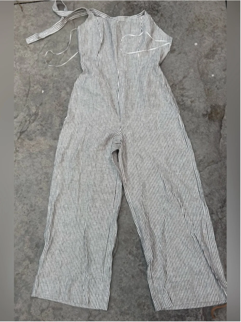 Reformation Autumn Linen Jumpsuit Vineyard Stripe Open Back Wide Leg Size 12 NWT